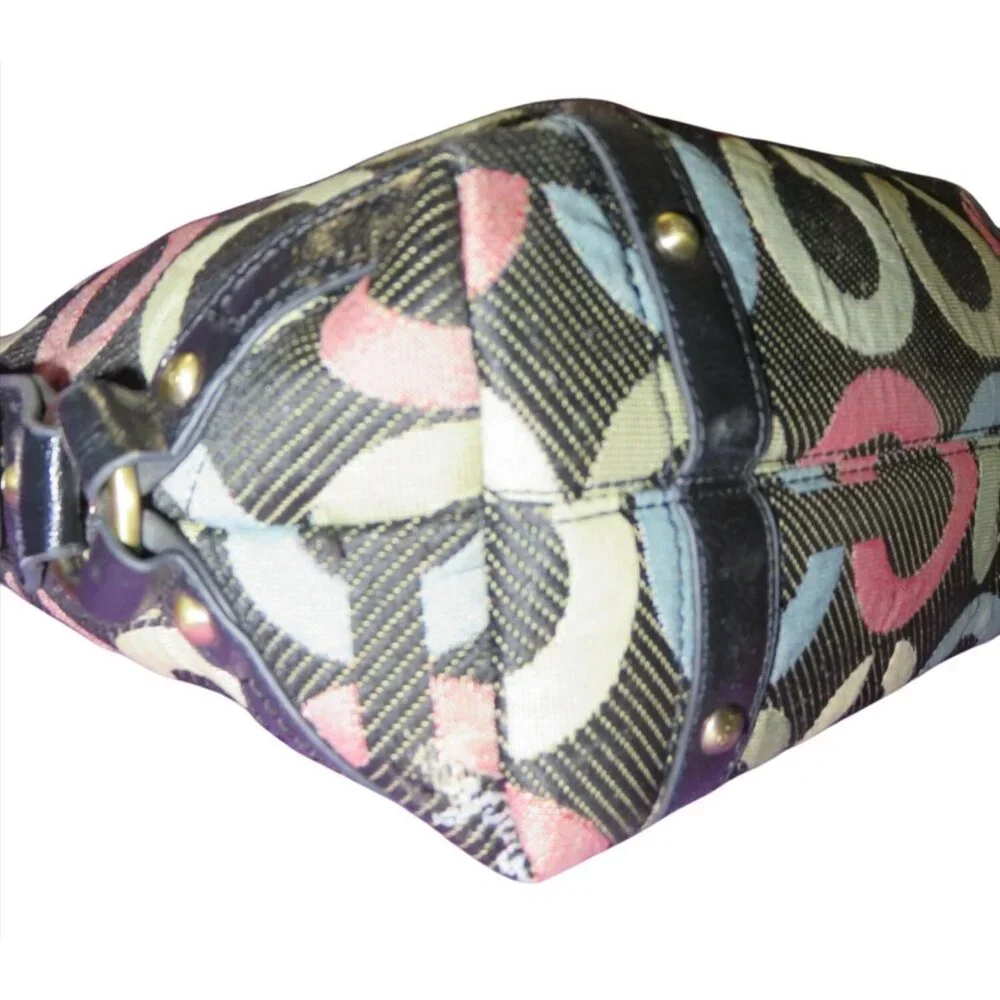Coach Vintage Carly Multicolor Signature Monogram Canvas & Leather Hobo Bag